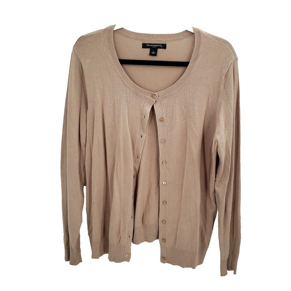 Sharango Large Beige Tan Sweater Cardigan Womens Large Button Front Long Sleeve - Picture 1 of 11
